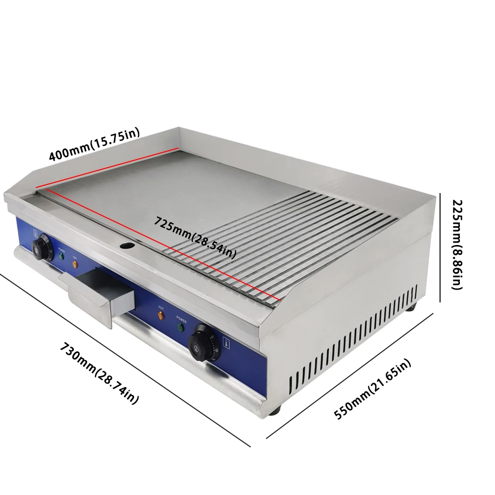 Коммерческий электрический гриль с плоской столешницей гриль с регулируемым термостатическим управлением из нержавеющей стали большой гриль