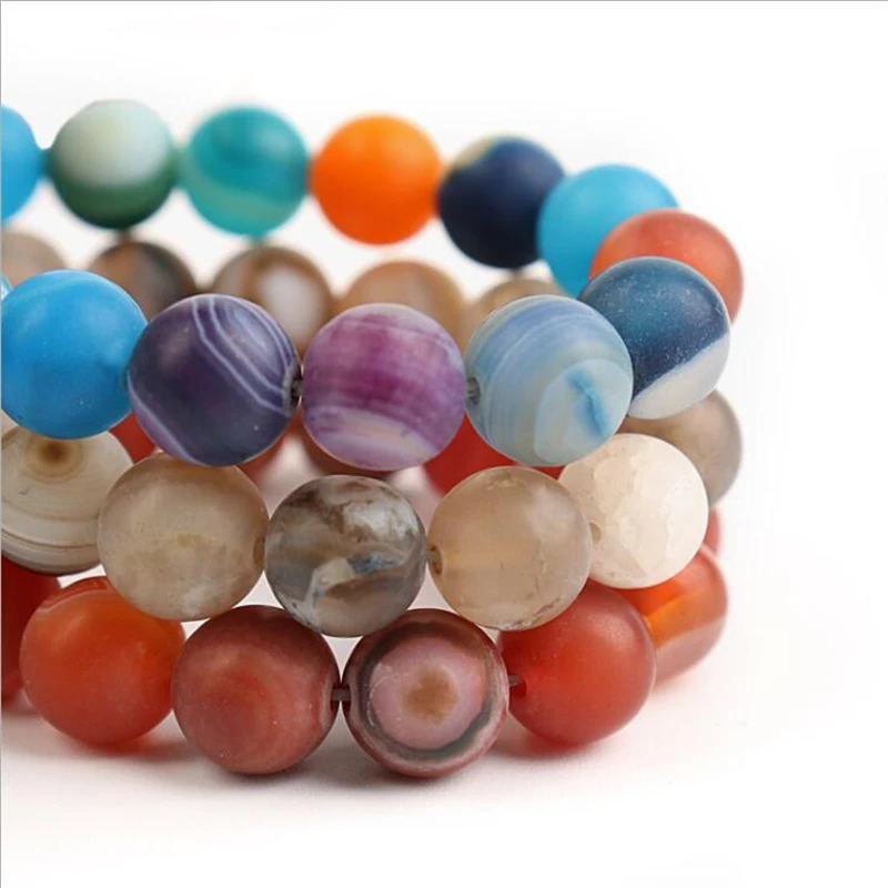 

4 6 8 10 12MM Natural matte Black Stripes Agates Stone Beads black agates loose spacer beads for Jewelry Making bracelet diy