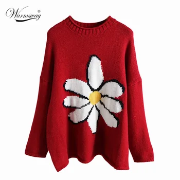 

2020 Fall Winter Oversized Sweater Women Fashion Designer Retro Flowers Loose Batwing Sleeve Pullover Ladies Jumper C-040