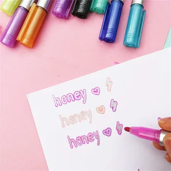 

Marker Pen for Highlight Double Line Outline Pens 8 Colors Self-Outline Glitter Highlighters Writing Drawing Pens For Card