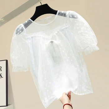 

White Lace Chiffon Shirt Women's Summer Short Sleeved Top Fashion Blouse Blouses Womens Ropa De Mujer Blusas Femme