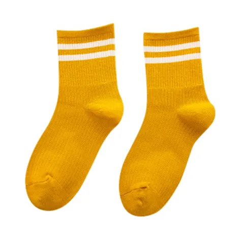 Cute Japanese High School Girls Cotton Loose Striped Crew Socks Colorful Women Soxes Harajuku Designer Retro Yellow White