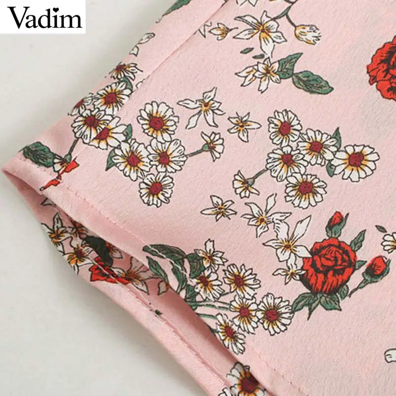 Vadim, милый, женский цветочный узор мини-платье с v-образным вырезом три четверти рукав плиссированная Женская офисная одежда розовые платья vestidos QC661