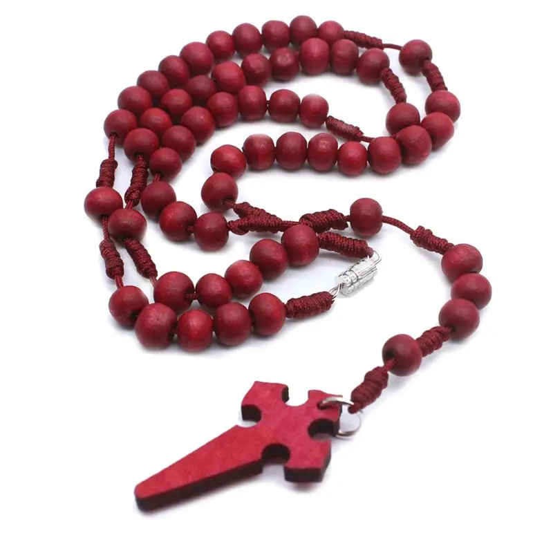 Деревянный молитвенный бисер 6 мм четки крест ожерелье кулон плетеная веревка цепь ювелирные аксессуары M0XD