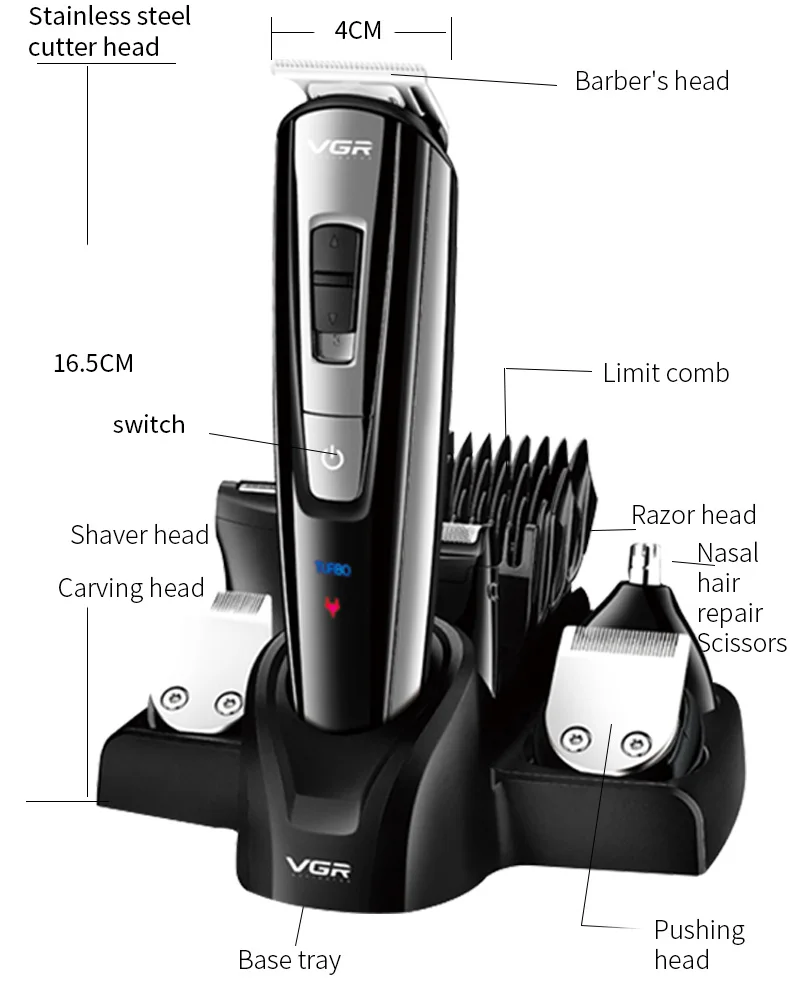 VGR 5-в-1 машинка для стрижки волос носу очиститель для волос Бритва очищающее средство для бритья устройство для семьи