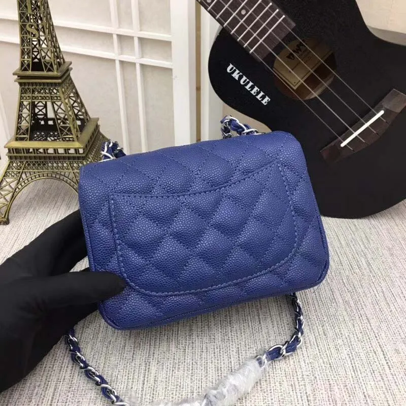Новая роскошная женская сумка Классическая Ограниченная серия Высококачественная модная сумка на плечо - Цвет: Blue silver chain