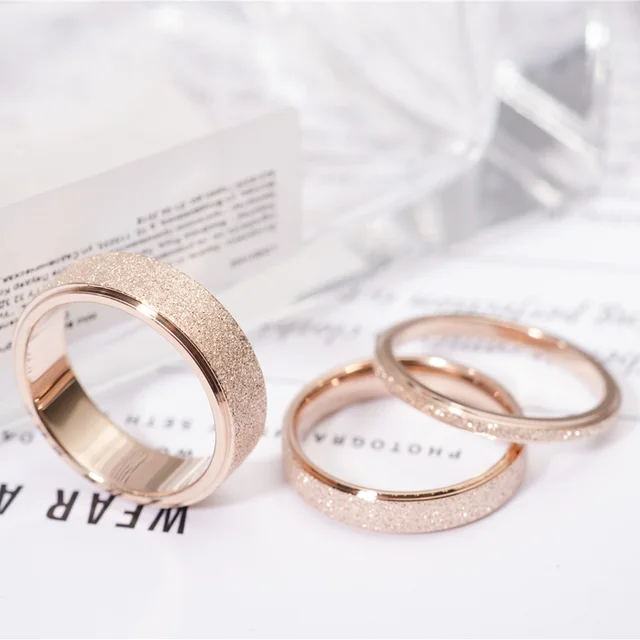 High quality Fashion Simple Scrub Stainless Steel Women 's Rings 2 mm Width Rose Gold Color Finger  Gift For Girl Jewelry 1
