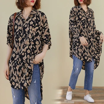 

Summer Leopard Long Sleeve Chiffon Blouse Shirts Loose Oversize Shirt Women Fashion Spring 2020 Top Vintage vetements femme Z236