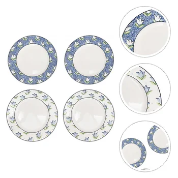 

4pcs Creative Practical Ceramic Retro Round Dish Fruit Dish Food Serving Plate Steak Dish for Restaurant Canteen Coffee Shop