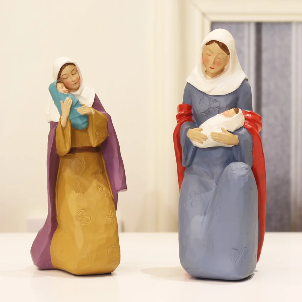 

Nodic Angel Figurines Mother Mary Hold Baby Jesus Statue Resin Holy Family Statues Catholic Religious Gifts & Craft Home Decor