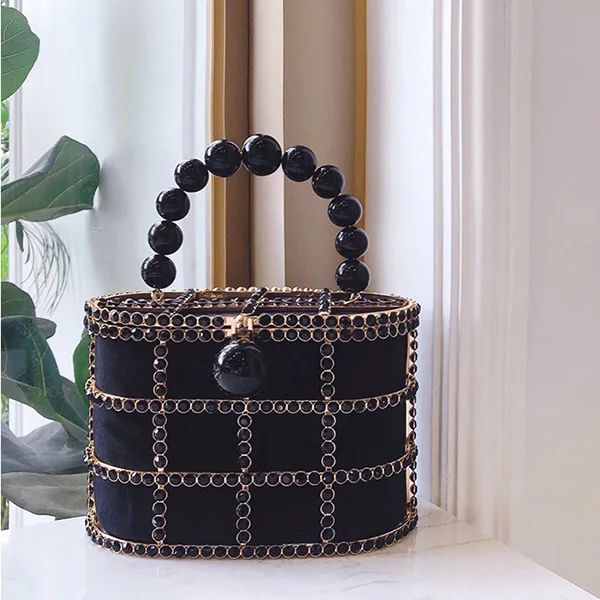 Diamonds Basket Evening Clutch Bags Women Hollow Out Beaded Alloy Metallic Cage Handbags And Purses Ladies Dinner Fashion - Цвет: black model 2