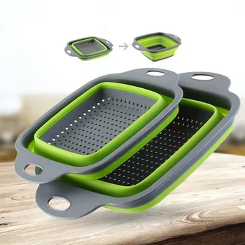 

Foldable Fruit Vegetable Washing Basket Strainer Portabl Silicone Colander Collapsible Drainer With Handle Kitchen Tools mx90615