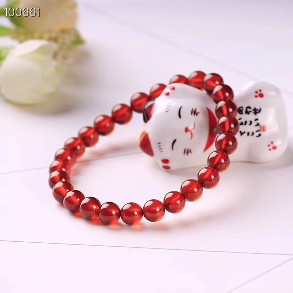 

Natural Orange Red Garnet Quartz Crystal Stretch Clear Round Beads Bracelet 7mm 8mm 9mm 10mm Jewelry For Women Men AAAAA