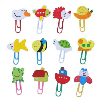 

12 pcs / 1 Set Cute Cartoon Animal Pattern Wooden Paper Note Clips Bookmark Paper Clip Leather Office