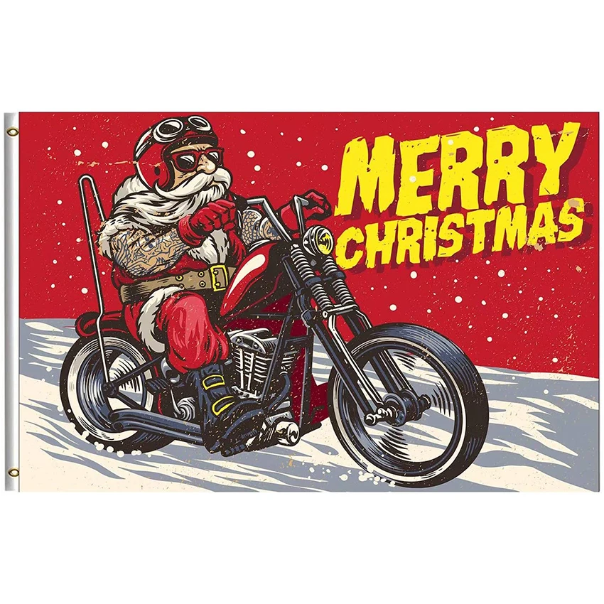 Drapeau Exterieur De Joyeux Noel Decorations De Joyeux Noel Banniere De Jardin 3x5 Pieds Drole De Motard Moteur De Chopper Camion Rouge Aliexpress Maison Animalerie