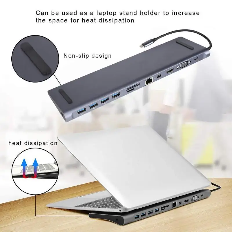 11 в 1 usb type-C концентратор для USB 3,0 кардридер LAN DP VGA HDI стерео конвертер HD интерфейс Высокоскоростной USB 3,0 как один