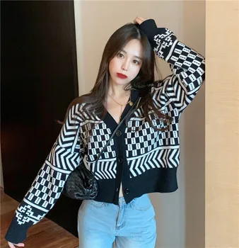

Korean Edition Netred Autumn 2019 New Long Sleeve Loose Short Slouchy Coat Women's Knitting Top