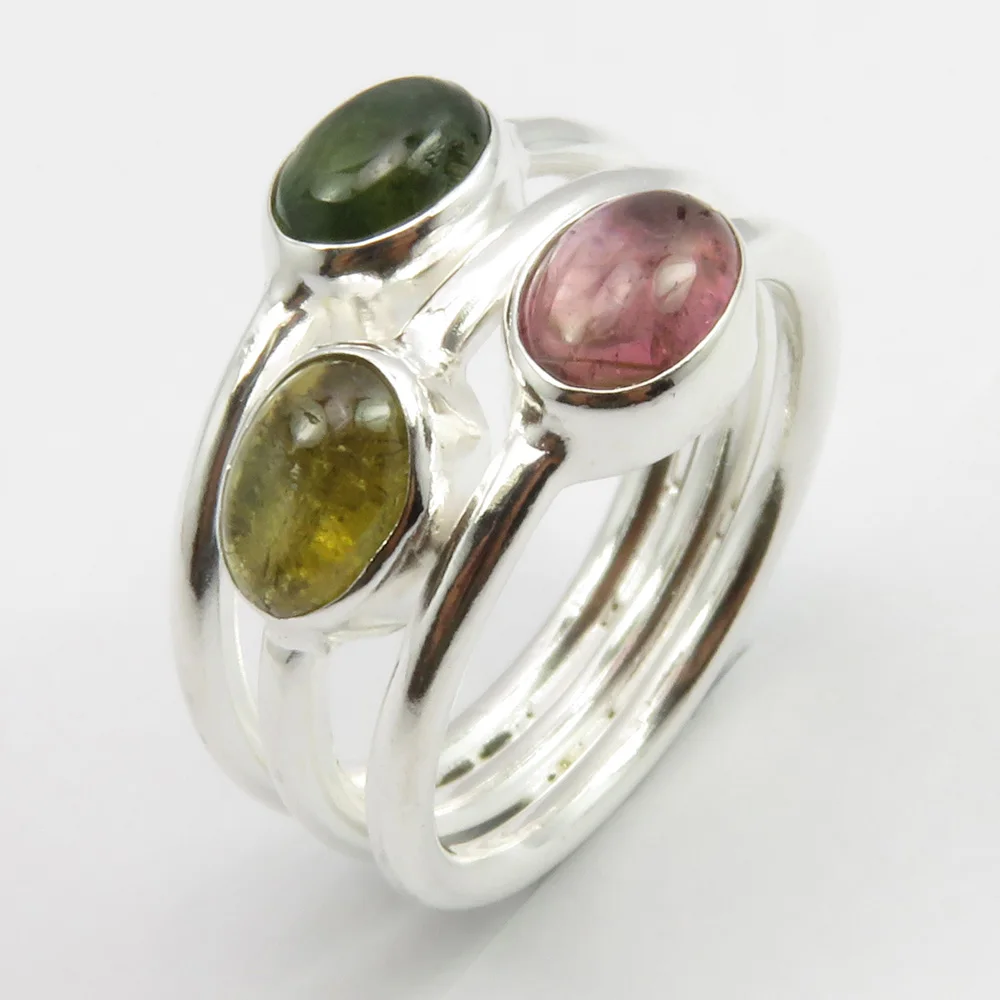 

Solid Silver Real Cabochon Tourmaline Ring Size 6.25 14 mm New Gemstone