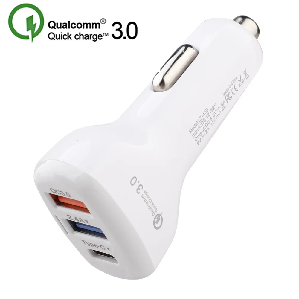 Автомобильное зарядное устройство Quick Charge 3,0 3 порта USB зарядное устройство Быстрая зарядка для мобильного телефона - Тип штекера: 3 USB White