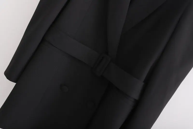 Двубортный черный Блейзер Женская мода Пушистый рукав костюм куртки женские элегантные карманы цельные костюмы женские