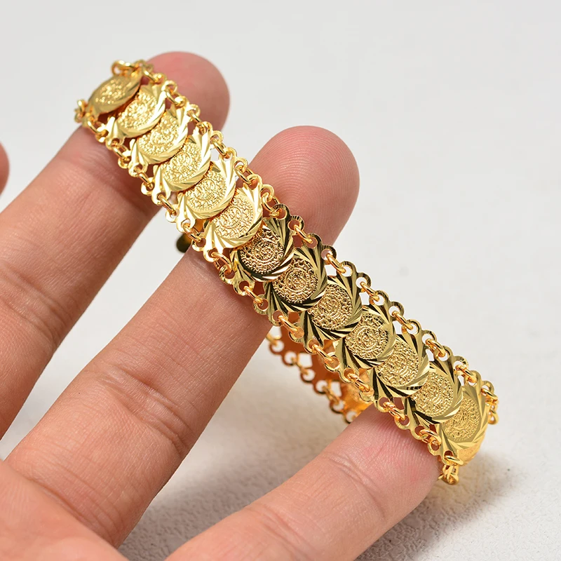 Gold Color Coins Bangles&Bracelets For Women Men Money Coin Bracelet Islamic Muslim Arab Middle Eastern Jewelry African Gifts metal bracelet