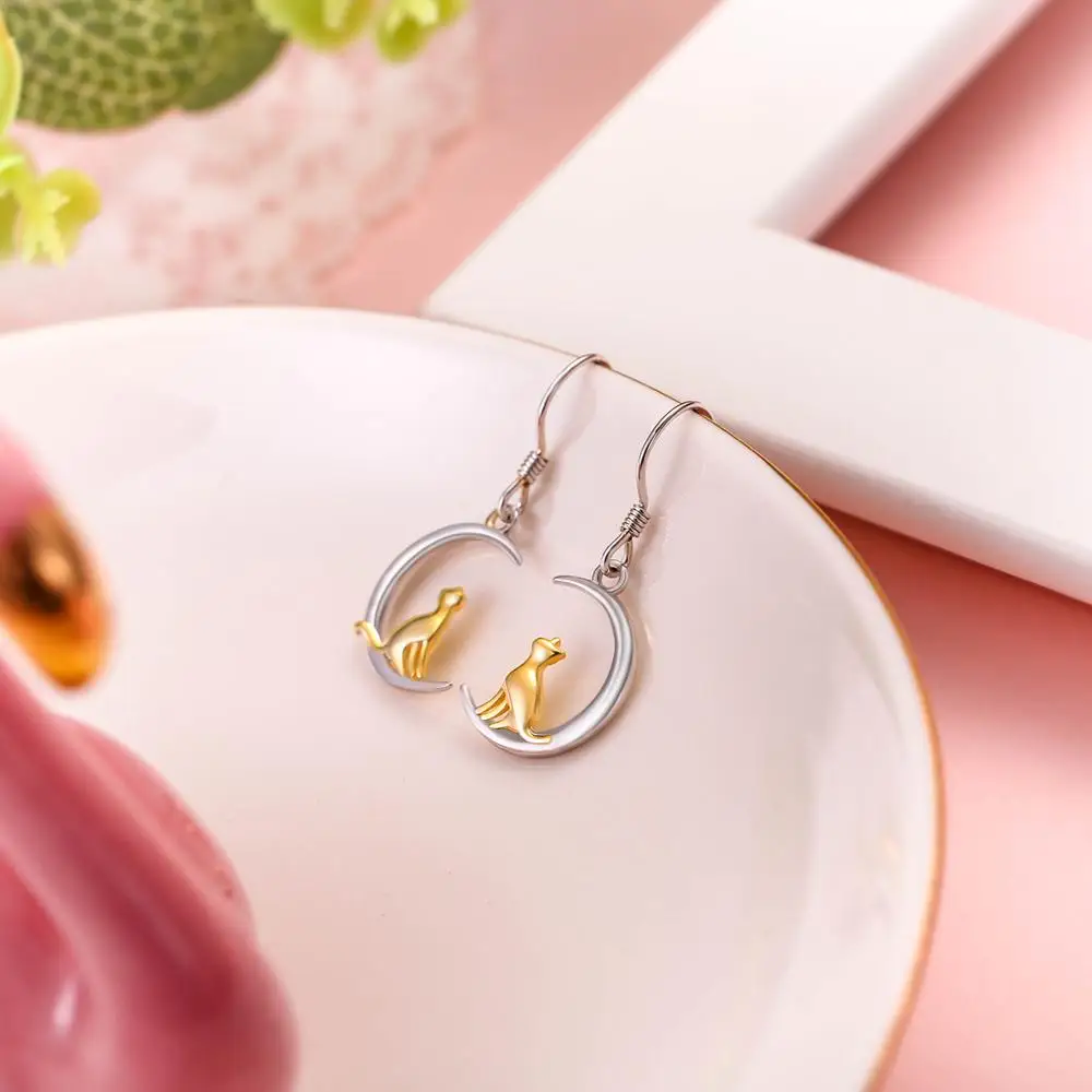 Tuliper, 925 пробы, серебряные серьги, луна, кот, крючок, серьги для женщин, девушек, длинные висячие серьги, вечерние ювелирные изделия, аксессуары, подарки