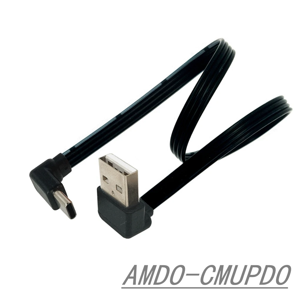 Versatile Angled USB-C to USB 2.0 Data Cable - Flat Design, Multiple Lengths Available