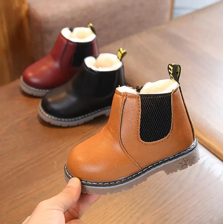 

Winter Boy Boots Children Shoes New Boy Leather Fashion Martin Boots Student Sneakers Plus Velvet Warm Kids Snow Boot