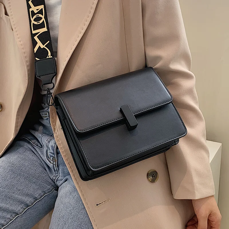 Borsa a tracolla larga nera borsa a tracolla da donna borsa a tracolla  femminile in pelle di lusso elegante borsa a tracolla quadrata in puro  colore - AliExpress