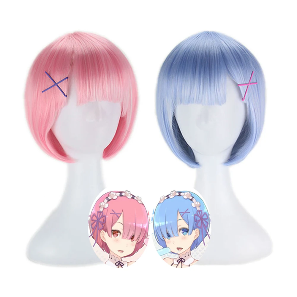 

Pink Blue Color Rem Cosplay Wig or Ram Cosplay Wigs Zero Starting Life in Another World Costume Play Halloween Costumes