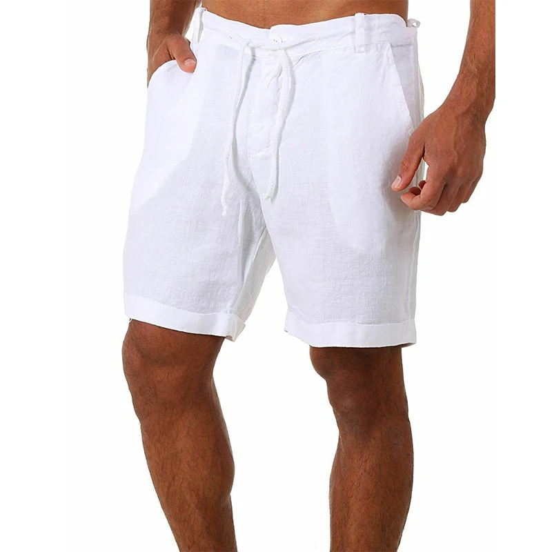 Male Summer Breathable Solid Color Linen Trousers Men's Cotton Linen shorts Pants Fitness Streetwear S-4XL 2