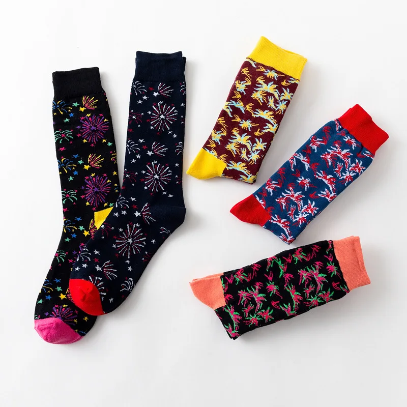 Красочные, стилизованные под языки пламени Год носки женские носки с художественным принтом носки в этническом стиле Стиль носки из хлопка на осень и зиму с длинными х/б носки гольфы с рисунком 5 пар/компл