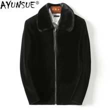 AYUNSUE осень-зима пальто из натурального меха, Для мужчин стрижки овец шерстяная куртка натуральный мех норки меховой воротник размера плюс KFS18M207-1 KJ3800