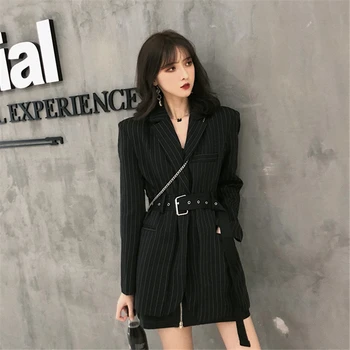 

Striped casual thin blazers 2019 Autumn Winter Cotton Chic Long Suit Coat Fashion Women Ladies Office Jackets Business Blazer 85