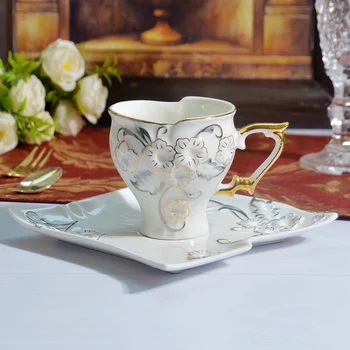 

European creative drawing gold and silver ceramic cup and saucer afternoon tea coffee cup milk tea cup and saucer LB62206