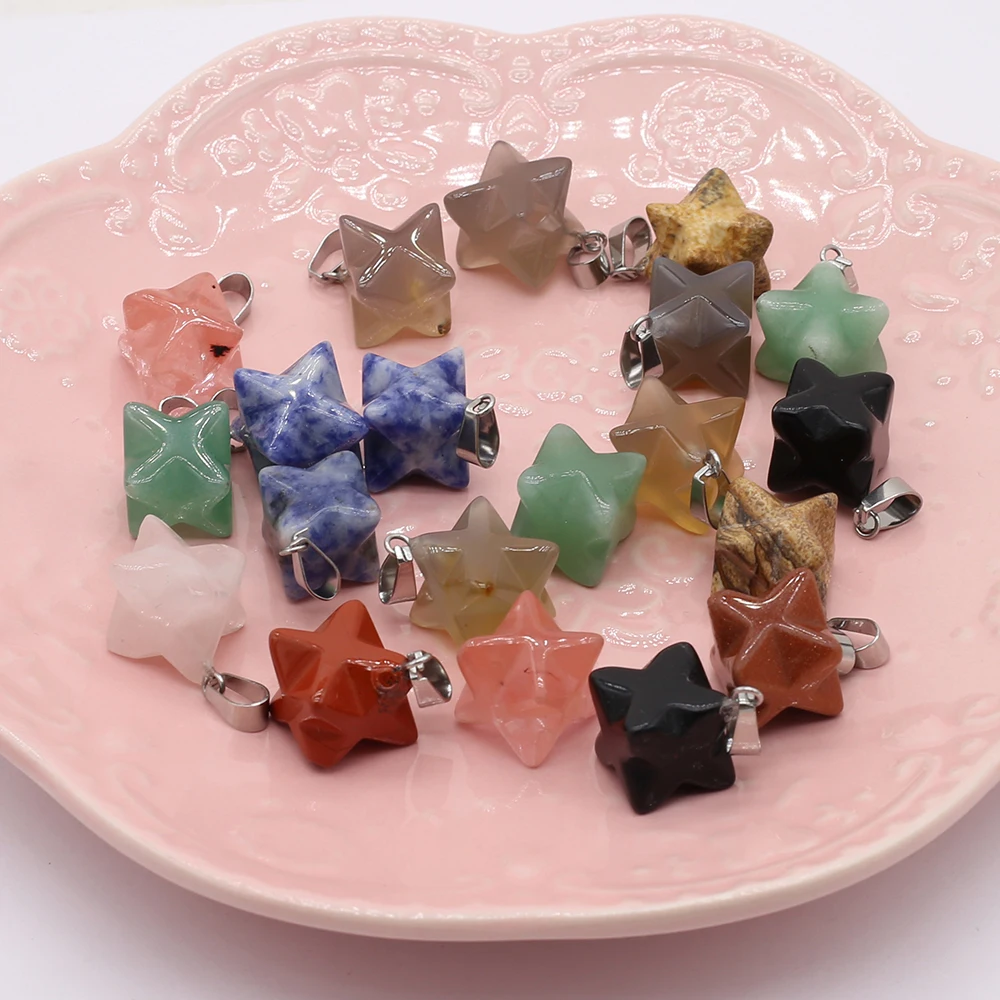 24PCS Wholesale Natural Stone Eight-pointed Star Pendant For Jewelry Making DIY Necklace Accessories Gemstone Gift Free Shipping