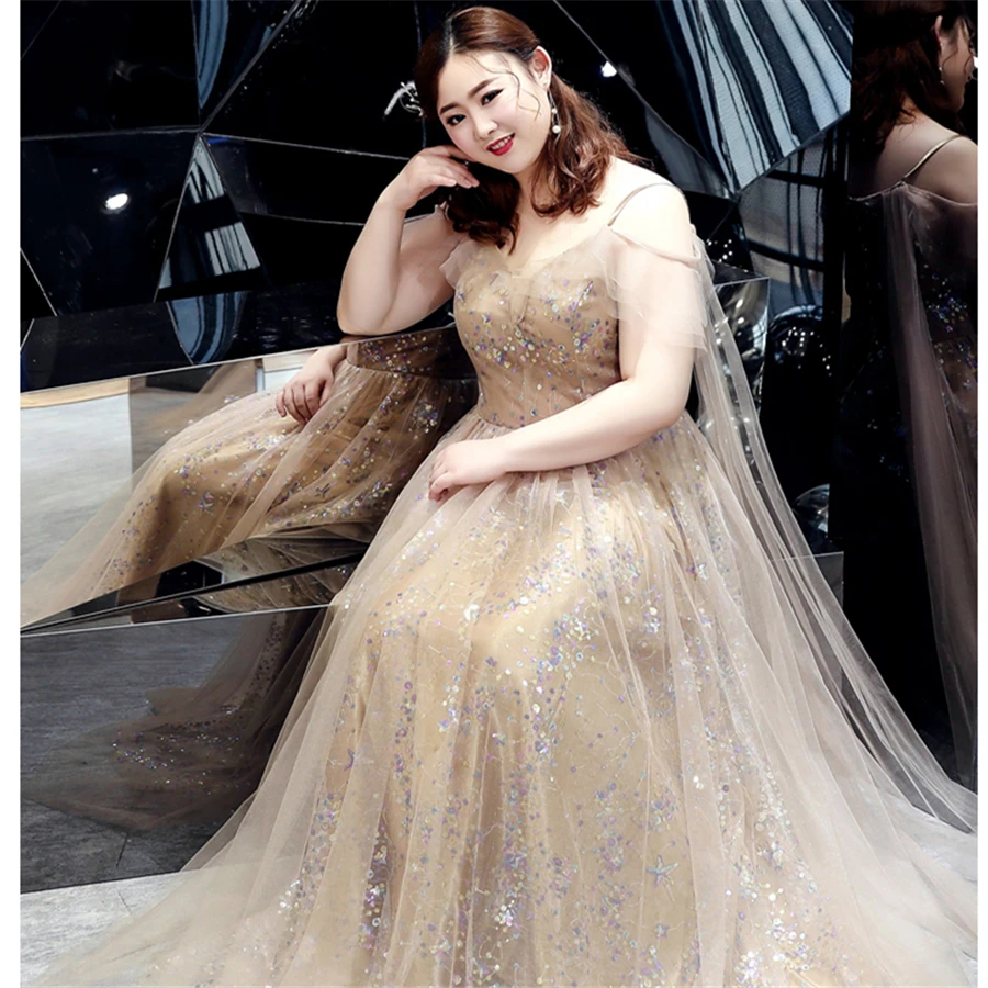 Вечерние платья на бретельках с глубоким v-образным вырезом Robe De Soiree размера плюс женские вечерние платья с коротким рукавом с блестками коричневое вечернее платье T100