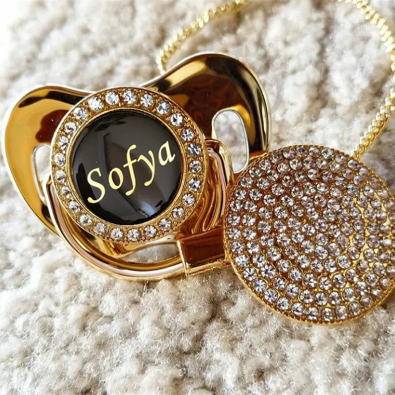 MIYOCAR персонализированные любое имя может сделать Золотой bling соска черный и bling соска клип BPA бесплатно пустышка bling уникальный PPC-B