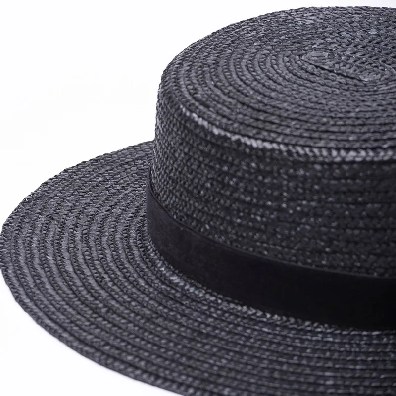01909-HH7232 однотонные черные соломы ручной работы Шляпа Fedora для мужчин и женщин для отдыха Панама джазовая, шляпа