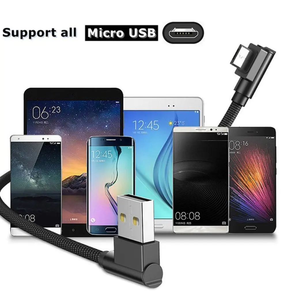 L type кабель для передачи данных 90 градусов нейлоновый USB кабель Универсальный Для Android мобильного телефона Быстрый зарядный кабель высокоскоростной передачи данных