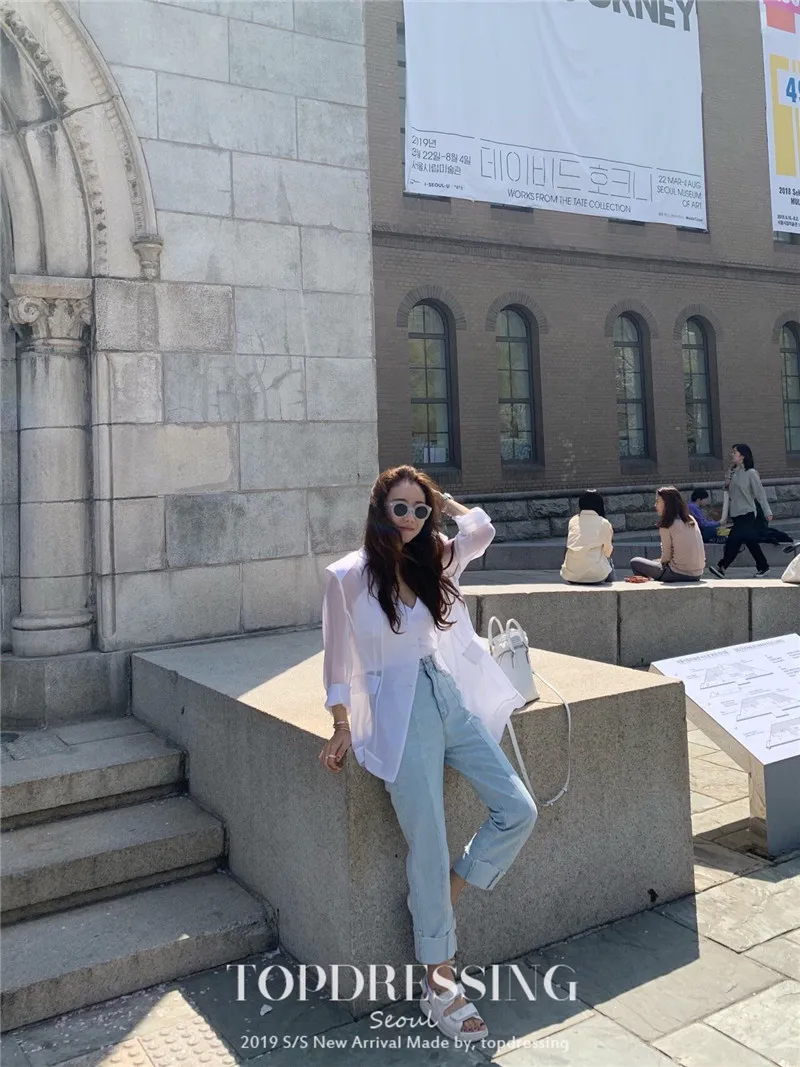 Южная Корея Dongdaemun стиль качество класс органза прозрачные подплечники пальто Модный повседневный костюм куртка