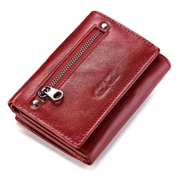

Women Wallet Girls Short Genuine Leather Ladies Real Cowskin Female Red Pures Money Bag Photo Credit Card Cell Phone Coin Pocket