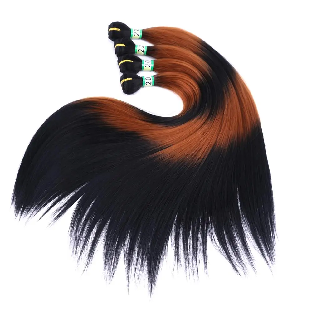 Extensão do Cabelo Fibra de Alta Cabelo para as Mulheres Peças Conjunto Ombre Reta Sintético Temperatura Pacotes 4 um