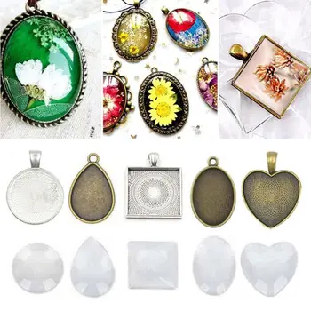 

60Pcs Photo Bezel Pendant Trays Blanks Cameo Teardrop Round Square Heart Oval Glass Cabochon Settings Jewelry Making