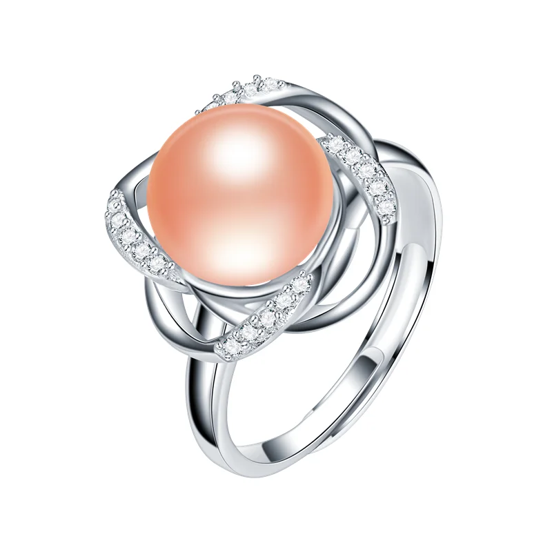 Dainashi 925 Sterling Silver Windmill Zircon Crystal Adjustable Ring Freshwater Cultured Pearl Ring Elegant Party Gift for Women - Цвет камня: Розовый