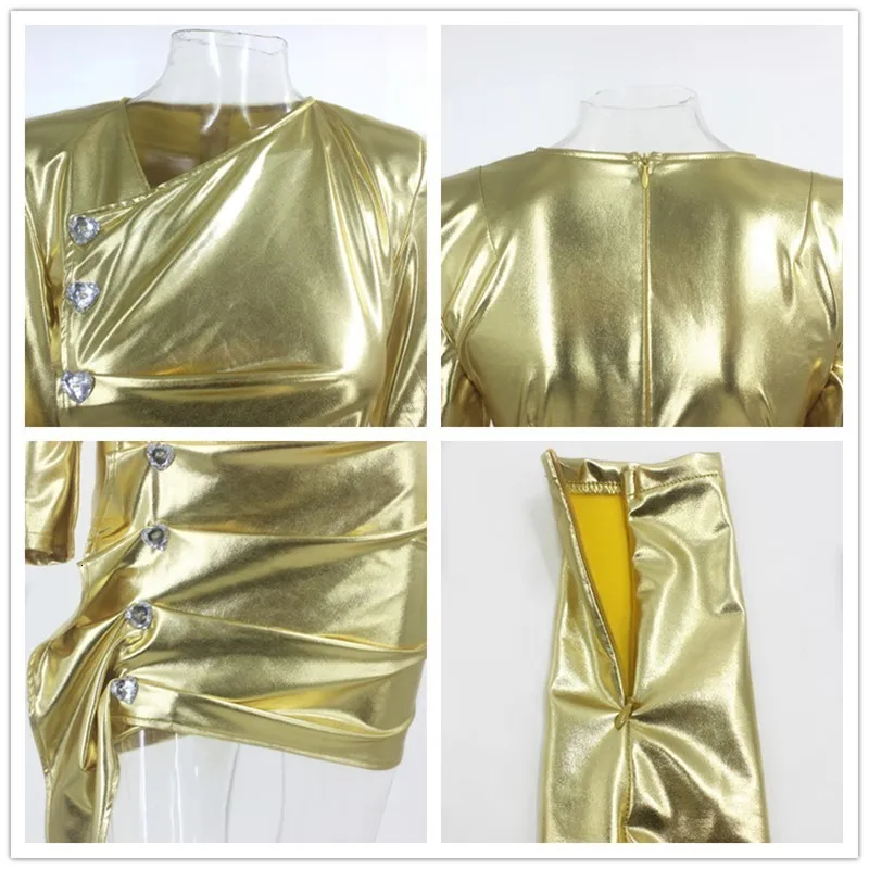 Женское Клубное платье из искусственной кожи Fuedage золотистое облегающее на