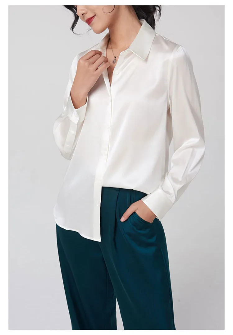 チャームーズ-女性用の光沢のある長袖シルクシャツ,エレガントで上質な 