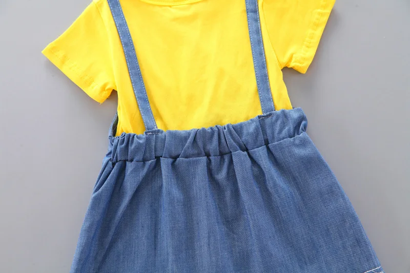 Baby Clothing Set medium Baby Girl Clothing Sets 2022 Summer Children's Cartoon Short Sleeve T-shirt+Denim Suspenders Skirt Korean Style Clothes Suit baby floral clothing set