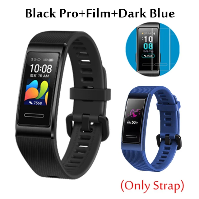 Браслет HUAWEI Band 4 3 Pro Smartband с металлической рамкой Amoled цветной дисплей SpO2 датчик кровяного кислорода для плавания датчик частоты сердечных сокращений - Цвет: add Dard blue strap