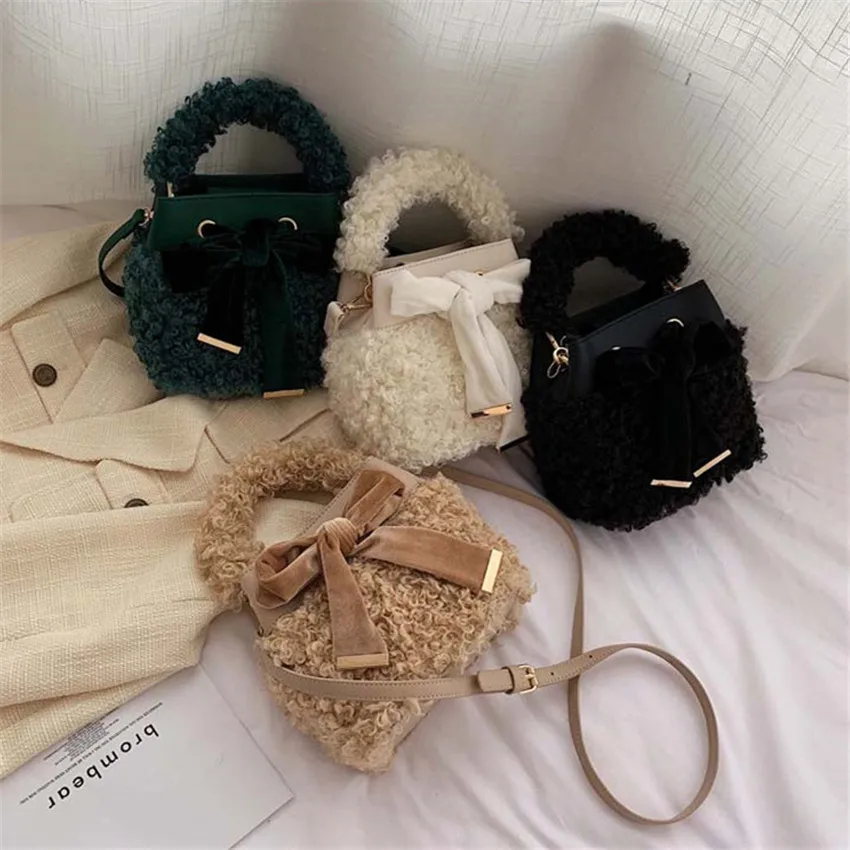 

TOYOOSKY Winter Faux Fur Luxury New Ladies Cute Bucket Bag Women Designer Handbag Shoulder Messenger Bags bolsos mujer sac